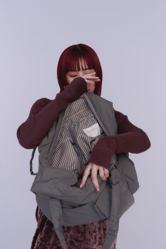 mamita マザーズバッグ - アッシュグリーン & ギンガムチェック