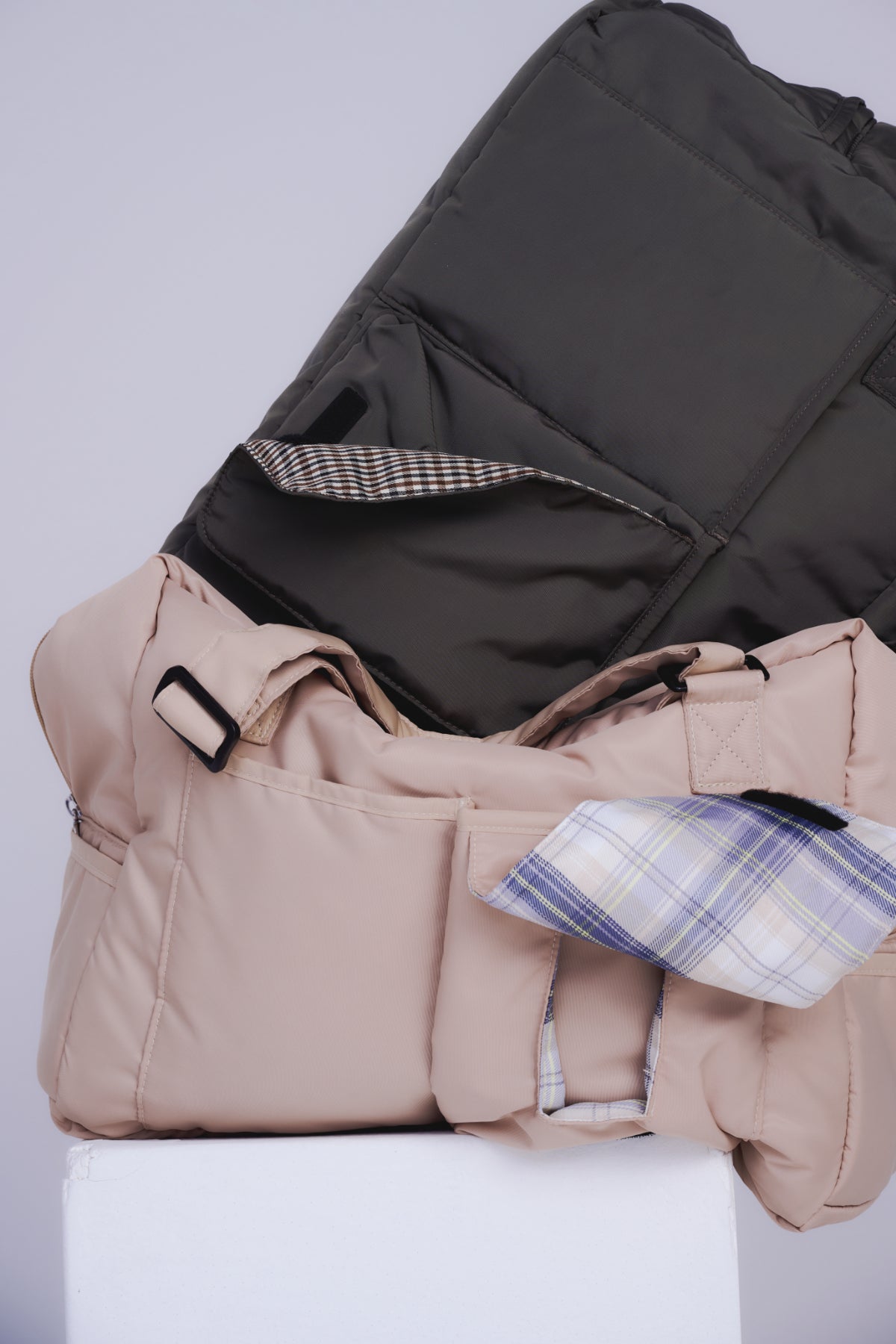 mamita マザーズバッグ - アッシュグリーン & ギンガムチェック