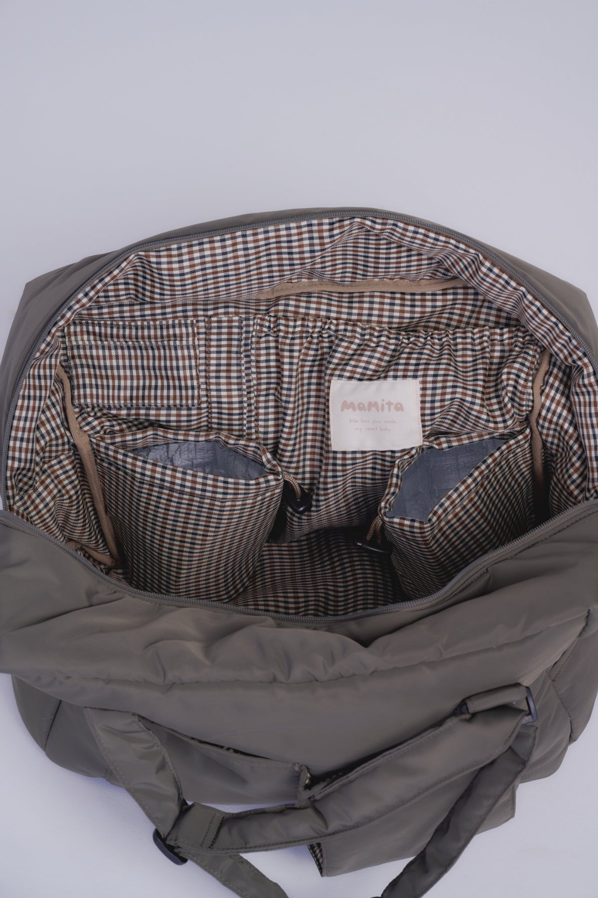 mamita マザーズバッグ - アッシュグリーン & ギンガムチェック