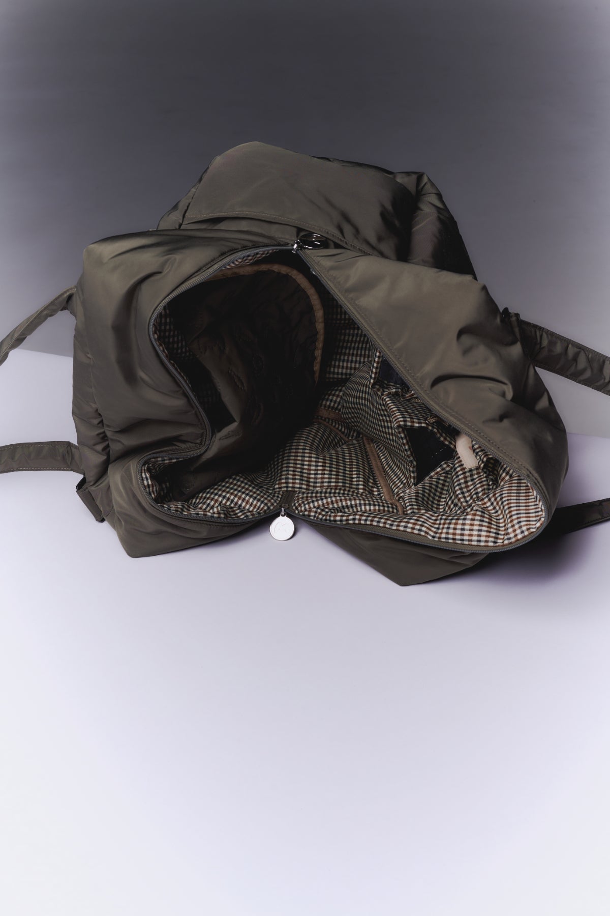 mamita マザーズバッグ - アッシュグリーン & ギンガムチェック